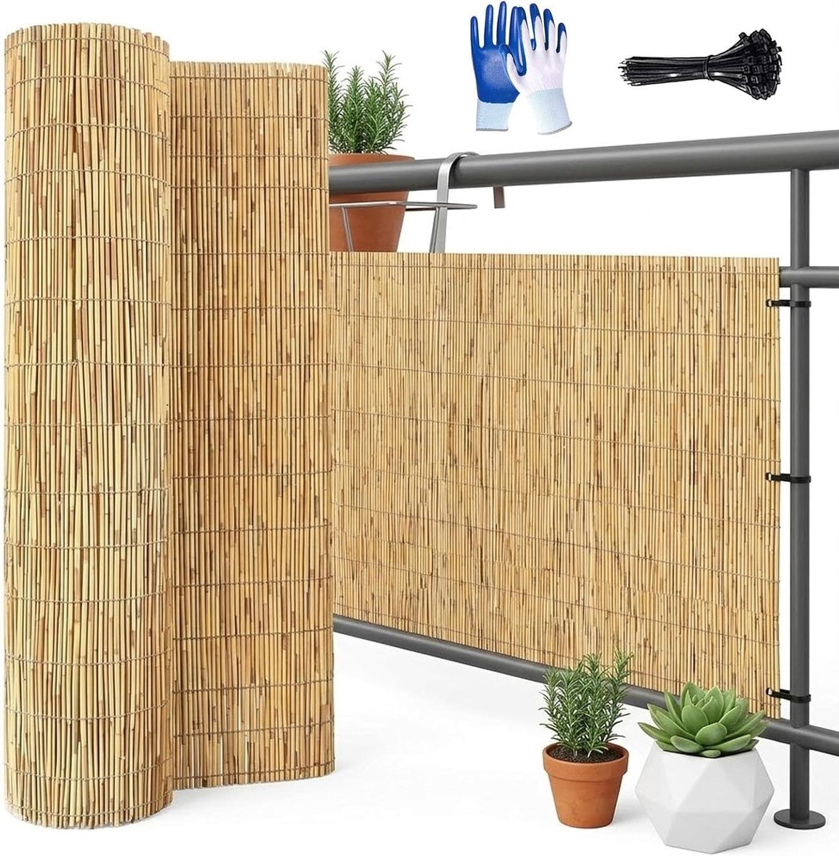 Riet Scherm Rol - Tuin Afscheiding - Privacy Creëren - Ademend Materiaal - 180x550cm - Natuurlijk