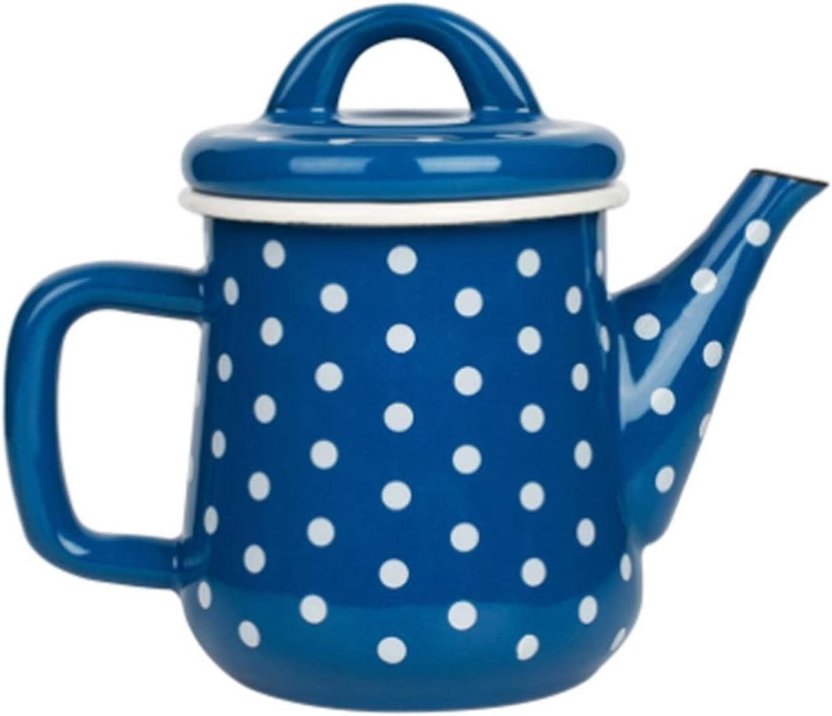 Koffiepot Emaille - Waterkoker Theepot - Warme Dranken Maken - Dik Emaille Materiaal - 7x7x10cm - Zwart Blauw