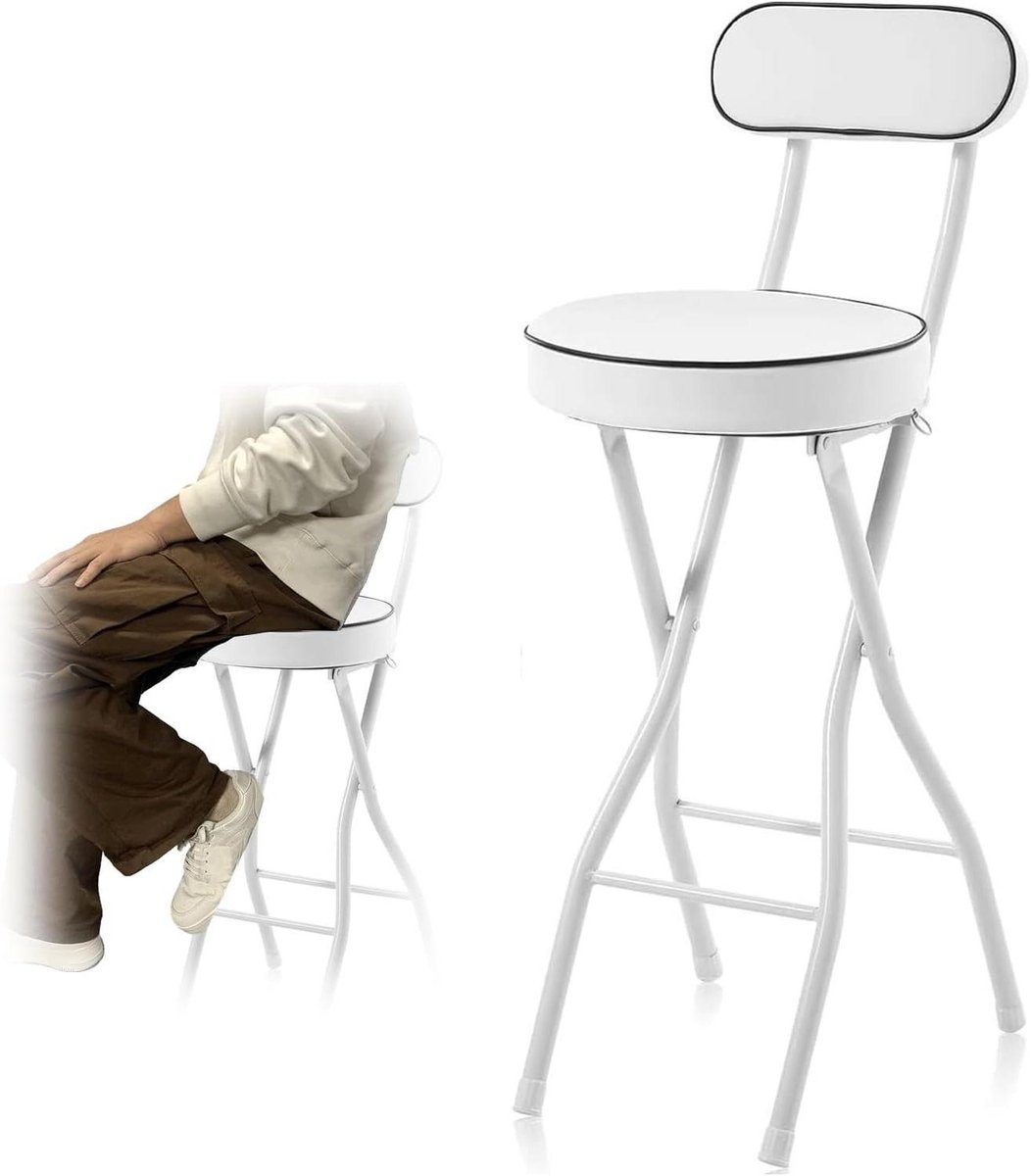 Opvouwbare barkruk - Keukenstoel - Extra zitplaatsen - Met rugleuning - 60 cm - Wit