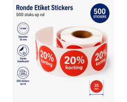 20% Korting Stickers 35 mm - 500 stuks op Rol - Kortingsstickers Afprijs Promotie Sticker - Dappaz