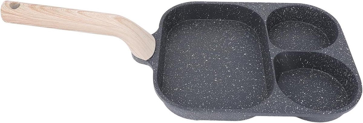 Eierpan 3 Secties Ontbijt Koekenpan Meerdere Gerechten Effectieve Antiaanbaklaag 26 x 19 cm Zwart