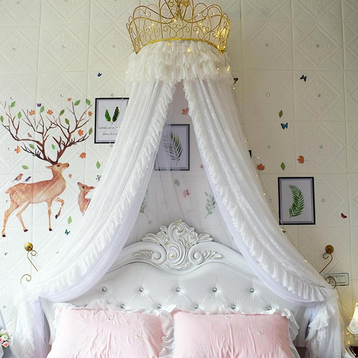 Hangtent Prinsessenbed - Hemel Decoratie - Speelkamer Inrichten - 360 Graden Bescherming - 1.2m Breed - Wit