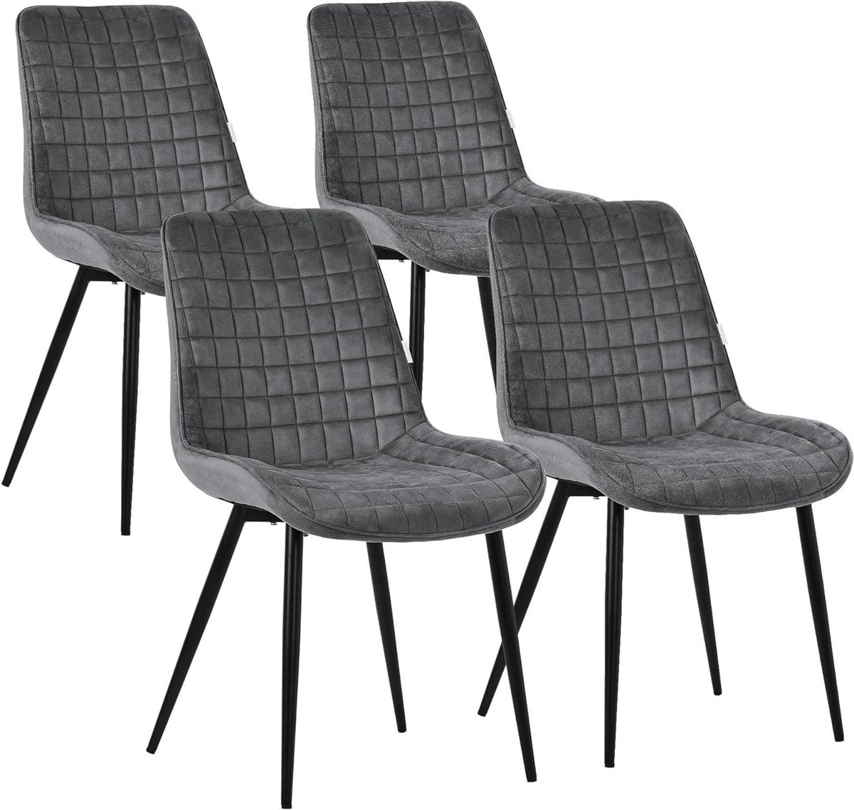 Eetkamerstoelen Set - Stoelen Gestoffeerd - Comfortabel Zitten - Zacht Fluweel - Set van 4 - Antraciet