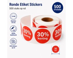 30% Korting Stickers 35 mm - 500 stuks op Rol - Kortingsstickers 30 procent - Afprijs Promotie Sticker - Dappaz