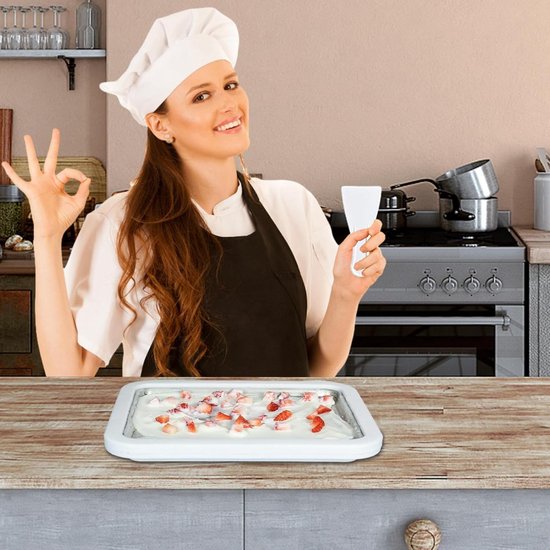 IJsdiepvriesbak - Dessertmaker Plat - Zelf Desserts Maken - Snel IJs Vormen - 26x21 cm - Zilverkleurig — afbeelding 5