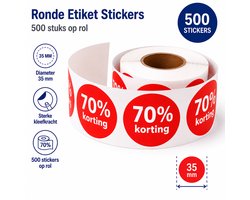 70% Korting Stickers 35 mm - 500 stuks op Rol - Kortingsstickers Afprijs Promotie Sticker - Actiesticker - Dappaz