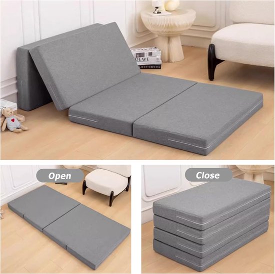Opvouwbare Matras - Gastenbed Vloer - Extra Slaapplaats - Afneembare Hoes - 200x70x5cm - Donkergrijs — afbeelding 4