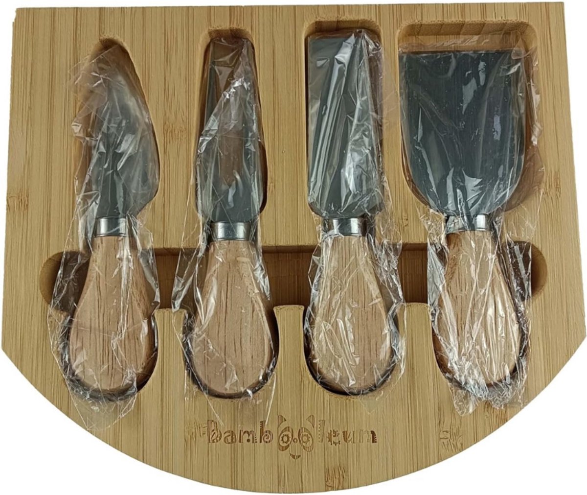 Ronde Bamboe Kaasplank Met Vier Messen Set In Magnetische Gesloten Lades — cadeau in Kookcadeaus - foto 5