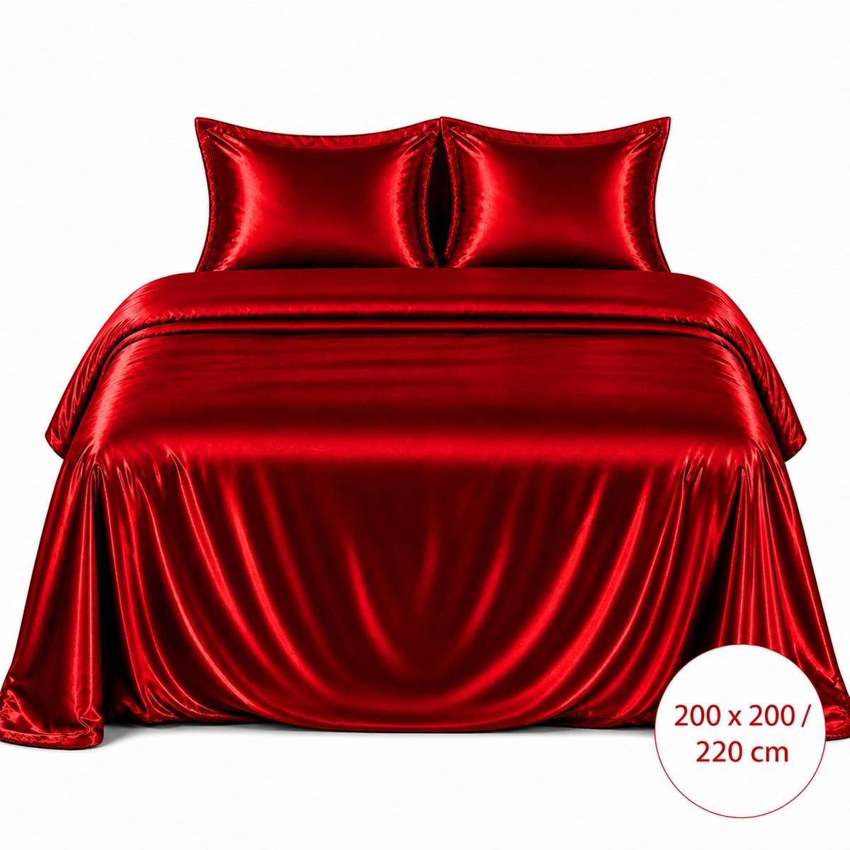 Satijnen Dekbedovertrek - Rood - 200x200/220 - Luxe & Koel - Zacht & Ademend - Incl. Kussenslopen