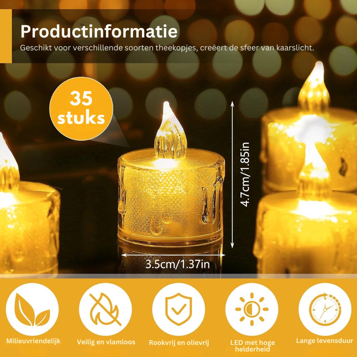 HEZIVO® Kaarsen op Batterijen - Waxinelichtjes met Flikkerende Vlam - Theelichtjes op Batterijen - 35 Stuks