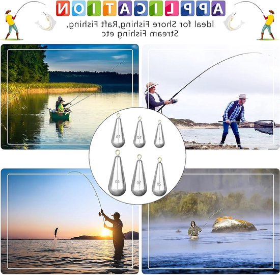 MTTProducts - Pear Lead Fish - 50pcs Vissen Gewichten - Waterdruppel Vorm - Voor Buitenvisserij - Hoogwaardige Lood Gewichten - Inclusief Opbergdoos — afbeelding 4