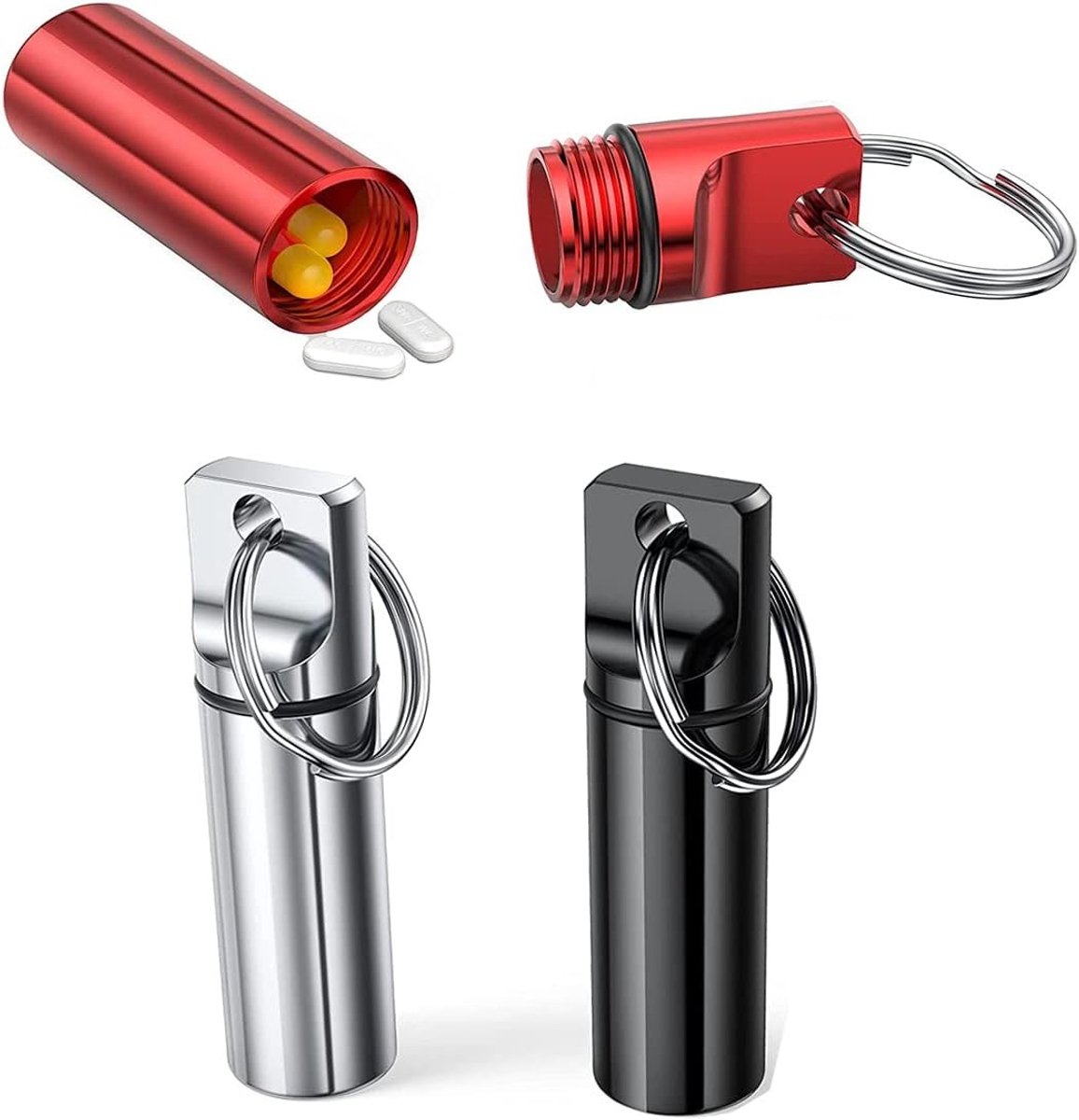 Compacte 3-delige Pillendoos, Waterdichte Aluminium Sleutelhanger, Reis Pillen Organizer voor Buiten, Camping en Reizen