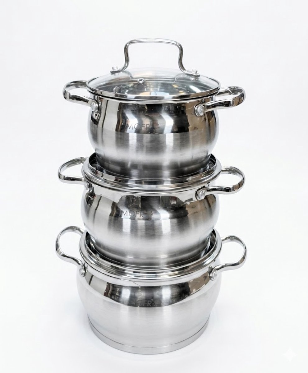 6 Delige Pannenset-RVS-Saucepan-Cookware-16-18-20 cm-Alle warmtebronnen-Inductie