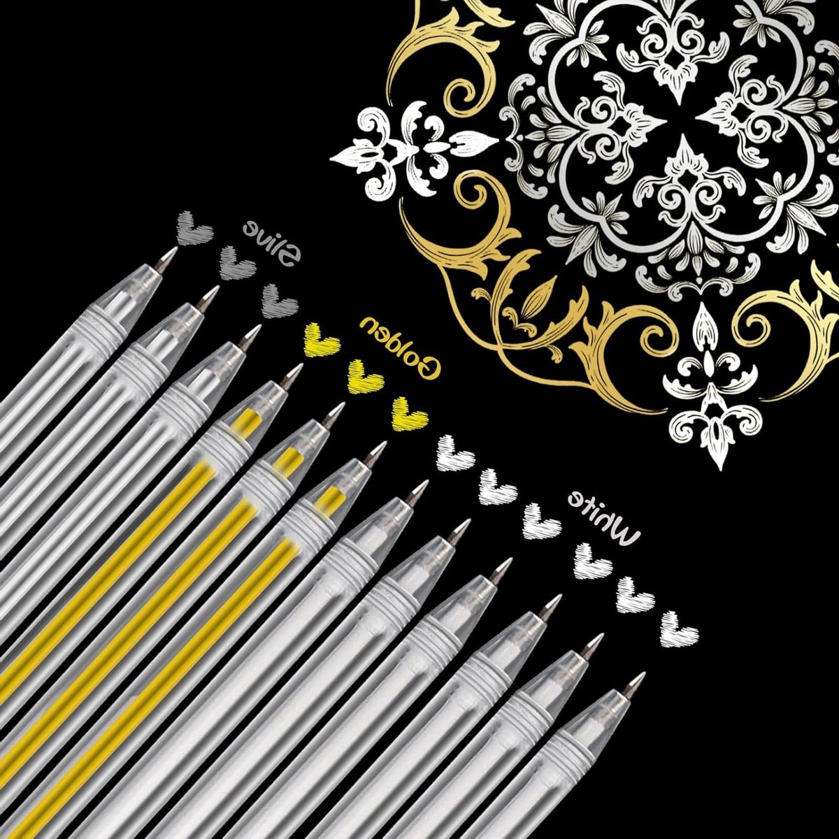 Set van 12 witte en gouden gelpennen, 0.8mm, waterdicht, voor schetsen en markeren