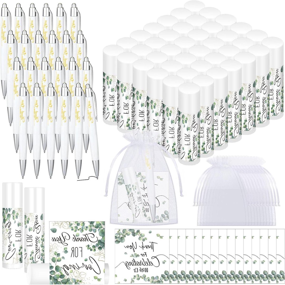 Bedankjes Set - Cadeau Set - Feestelijke Gelegenheden - Eucalyptus Print - 50 Stuks - Groen