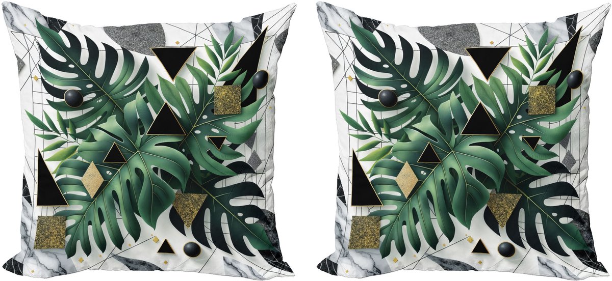 ABAKUHAUS Monstera decoratieve kussenhoes, 2-pack, modern accent, dubbelzijdige digitale print, 40x40 cm, smaragdgroen, donkergrijs, lichtgrijs Smaragdgroen Donkergrijs Lichtgrijs
