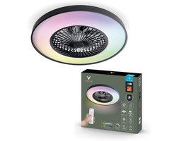 Varin® Plafondventilator met verlichting - Zwart - Tuya Wifi - LED RGBW - Ø 60cm - Super stil - Afstandsbediening smart lamp - Plafondlamp slaapkamer - Plafonniere woonkamer - Plafondlampen - Plafond lamp - Verlichting kinderkamer - Ventilator