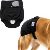 Zwarte hondenslip met klittenband en een deel van een golden retriever.