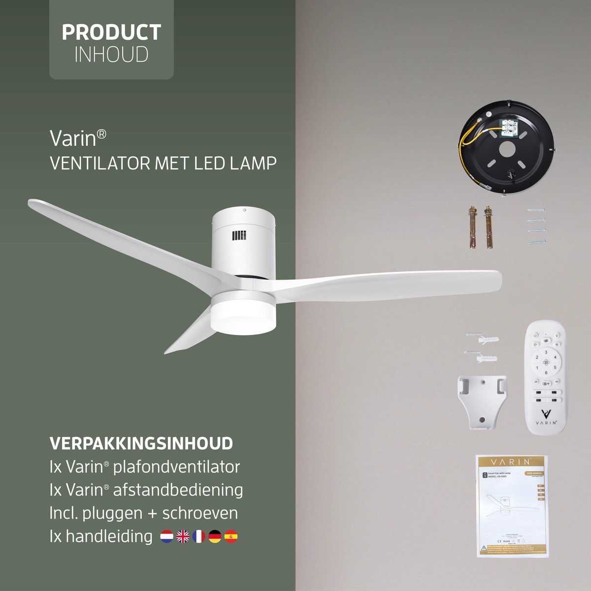 Varin® Smart Ventilator met LED verlichting - Wit - Tuya Wifi - LED 18W CCT - Lange bladen - Ø 132cm - 6 snelheden - Super stil 20dB - Met afstandsbediening en gratis app - Ventilatorkachel - Ventilatoren plafond - Verkoeling en verwarming — afbeelding 8