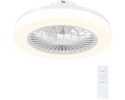 Plafondventilator met Verstelbare LED Verlichting, Timer & Afstandsbediening - Plafond Lamp met Stille Ventilator - Plafonniere - LED 40W - 3000/6000K - Ø50 cm - 6 Snelheden - Wit
