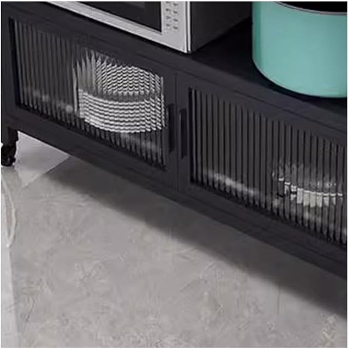 Keukeneiland op Wielen met Snijblad en Opbergrek – Rollende Keuken Trolley met Kast, Borden- & Kommenopslag, Multifunctionele Mobiele Keukenkast voor Keuken en Eetkamer – Universele Maat