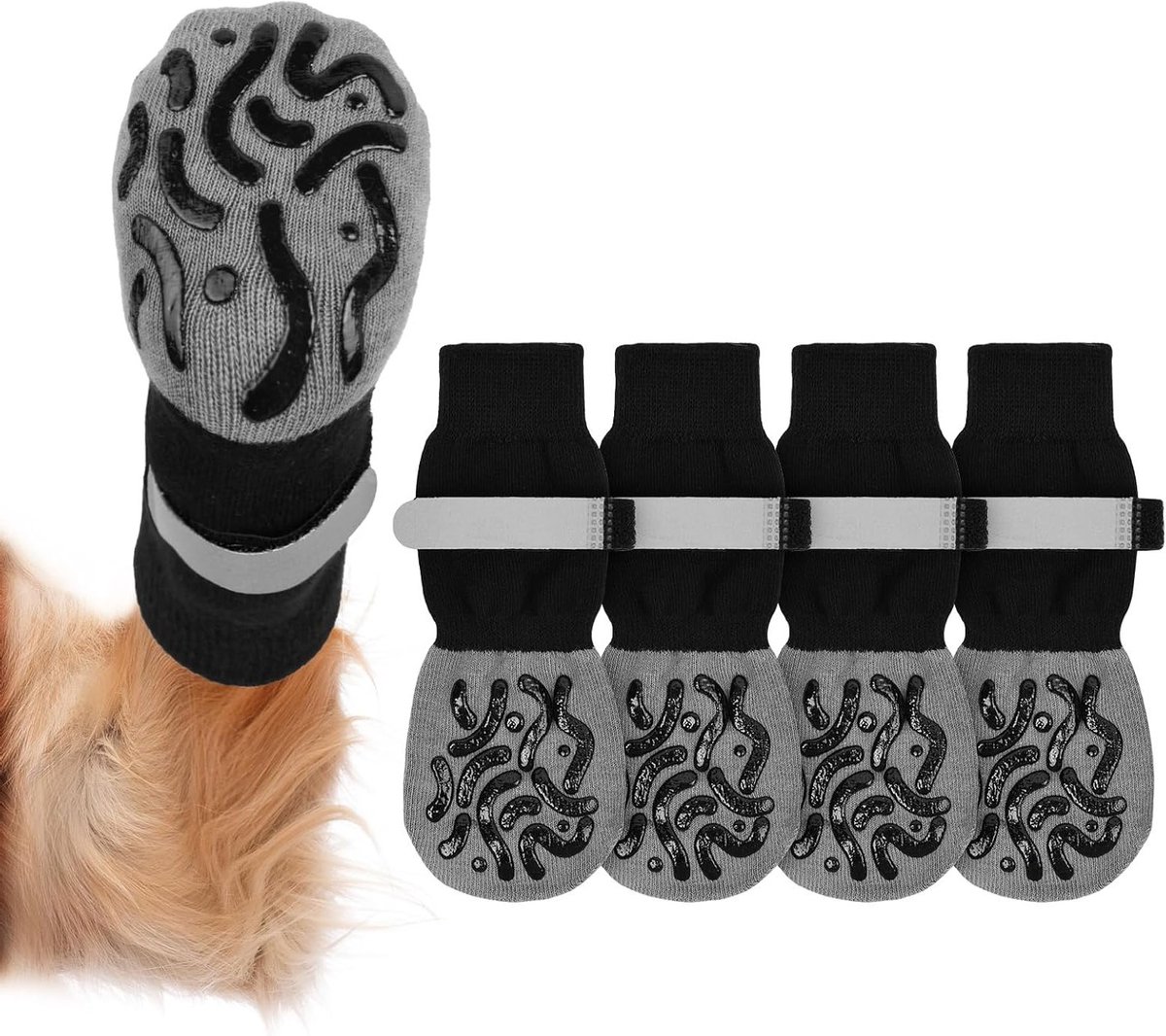 Antislip Hondensokken, 2 Paar Wasbare Sokken voor Kleine Honden, Bescherming voor Pootjes, Verstelbaar en Comfortabel