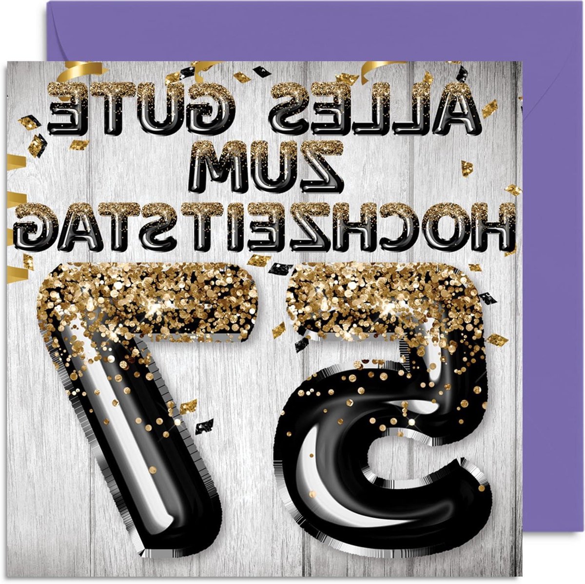 Trouwdag Kaart - Liefdeskaart Verjaardag - Geluk Wensen - Glitter Ballonnen Design - 145 mm x 145 mm - Zwart Goud