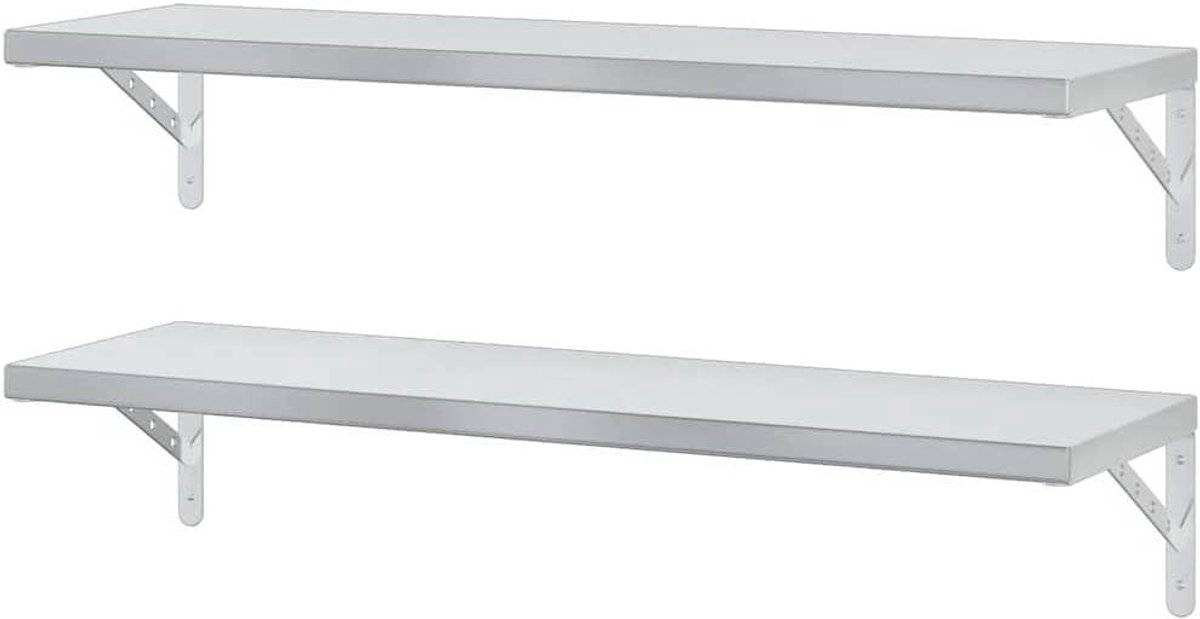 Wandschappen 2 stuks - Wandrek muurplank - Spullen opbergen - Roestvrijstaal - 100x30 cm -