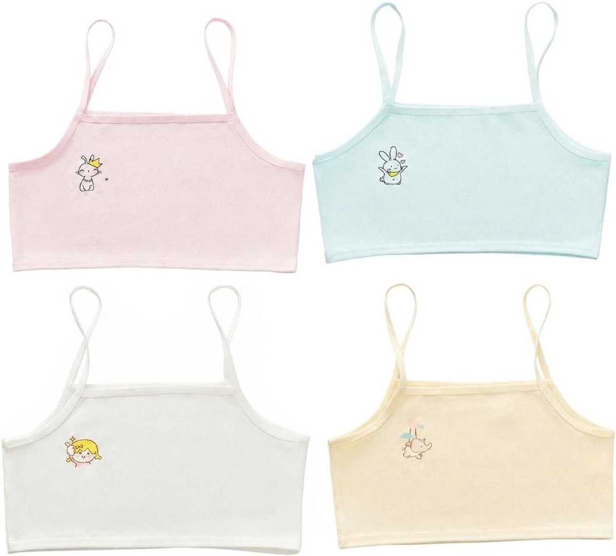 Comfortabele Meisjes Sportbeha Set van 4 - Zachte Katoenen Ondergoed voor Tieners, Basic Tanktops en Korte Haarbanden voor Kinderen van 8-12 Jaar
