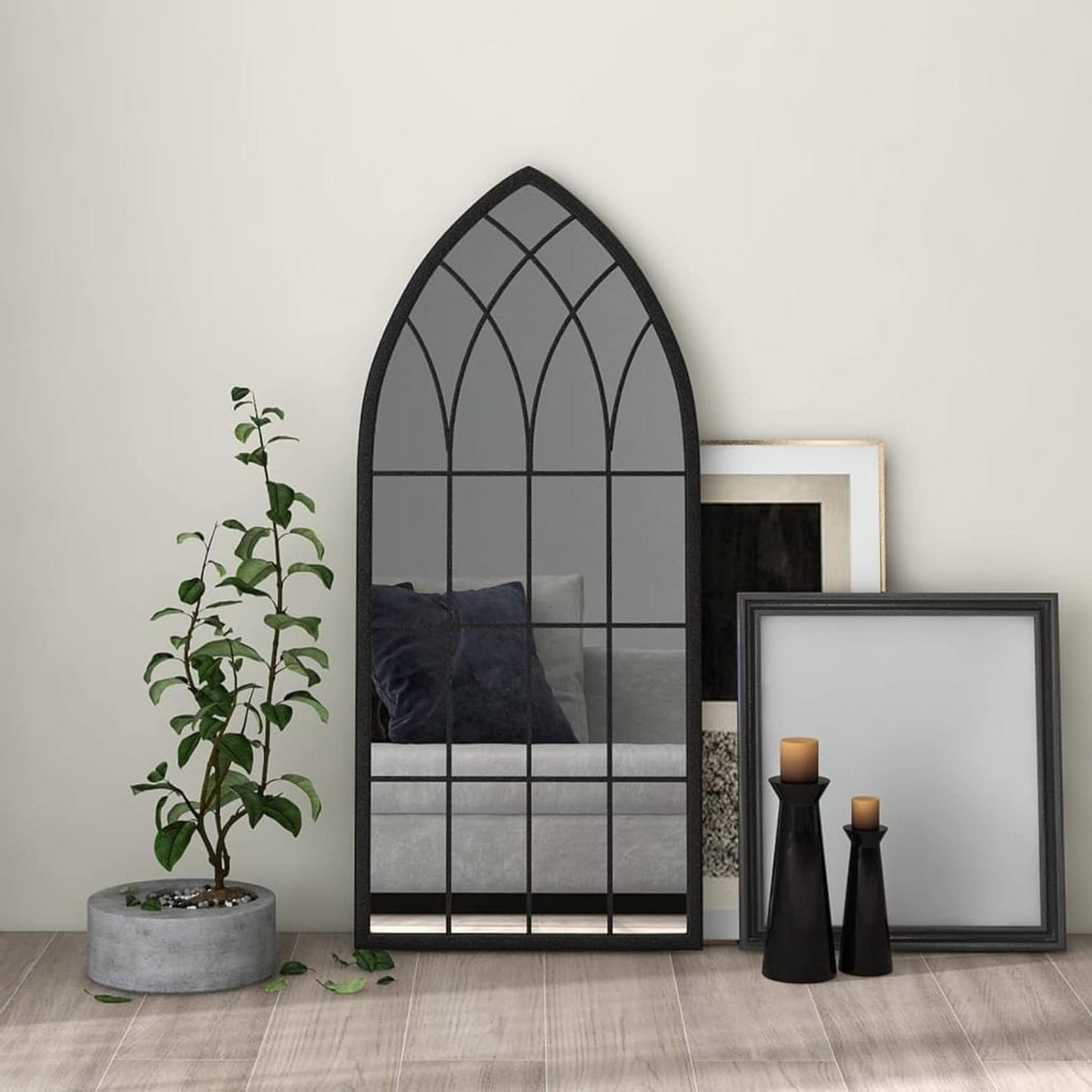 Decoratieve Spiegel - Wandspiegel Binnen - Ruimte Vergroten - Stabiel IJzeren Frame - 100x45 cm - Zwart