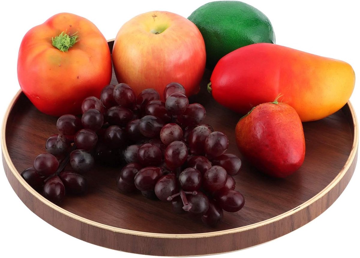 Rond Dienblad - Houten Serveerschaal - Ontbijt Serveren - Verhoogde Rand - 30 cm - Walnoot — cadeau in Koken & Dineren - foto 6