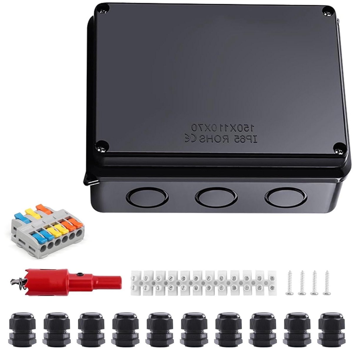 Verdeeldoos Buiten - Aansluitkast Waterdicht - Elektrische Installaties - IP65 Stofdicht - 150 x 110 x 70 mm - Zwart