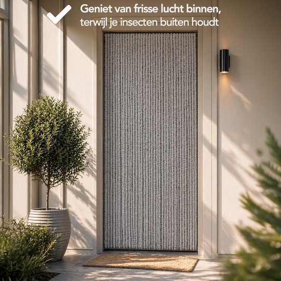 Brixy Vliegengordijn - Kattenstaart - 90x220cm - 4cm Dikke Strengen - Grijs van Merkloos — afbeelding 5