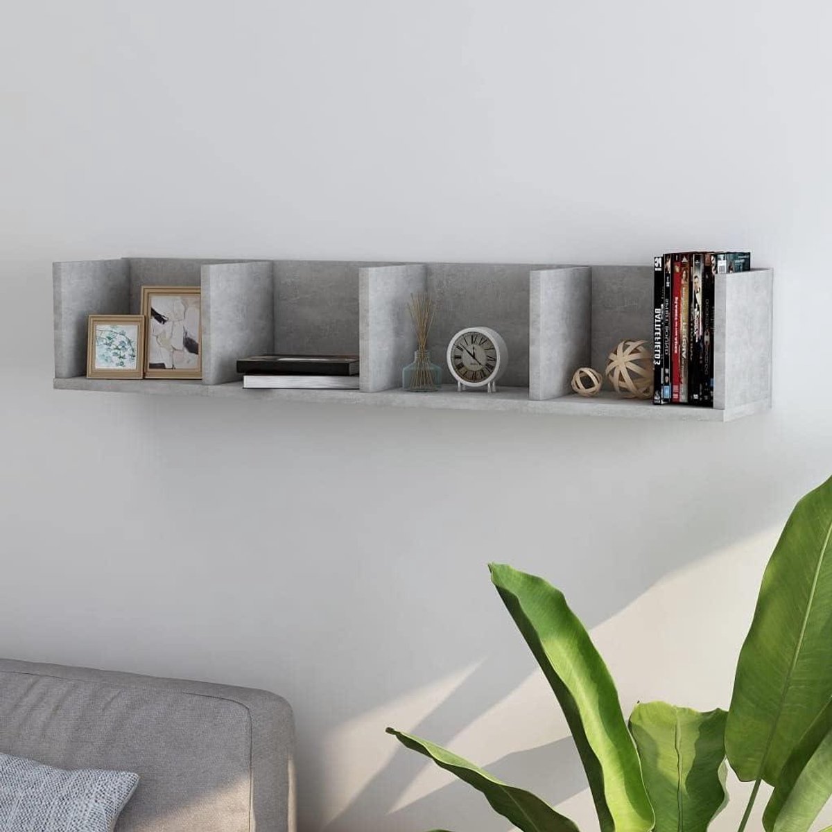 Wandrek - Opbergsysteem - Cd's Opslaan - Ruimtebesparend Design - 100 x 18 x 18 cm - Betongrijs