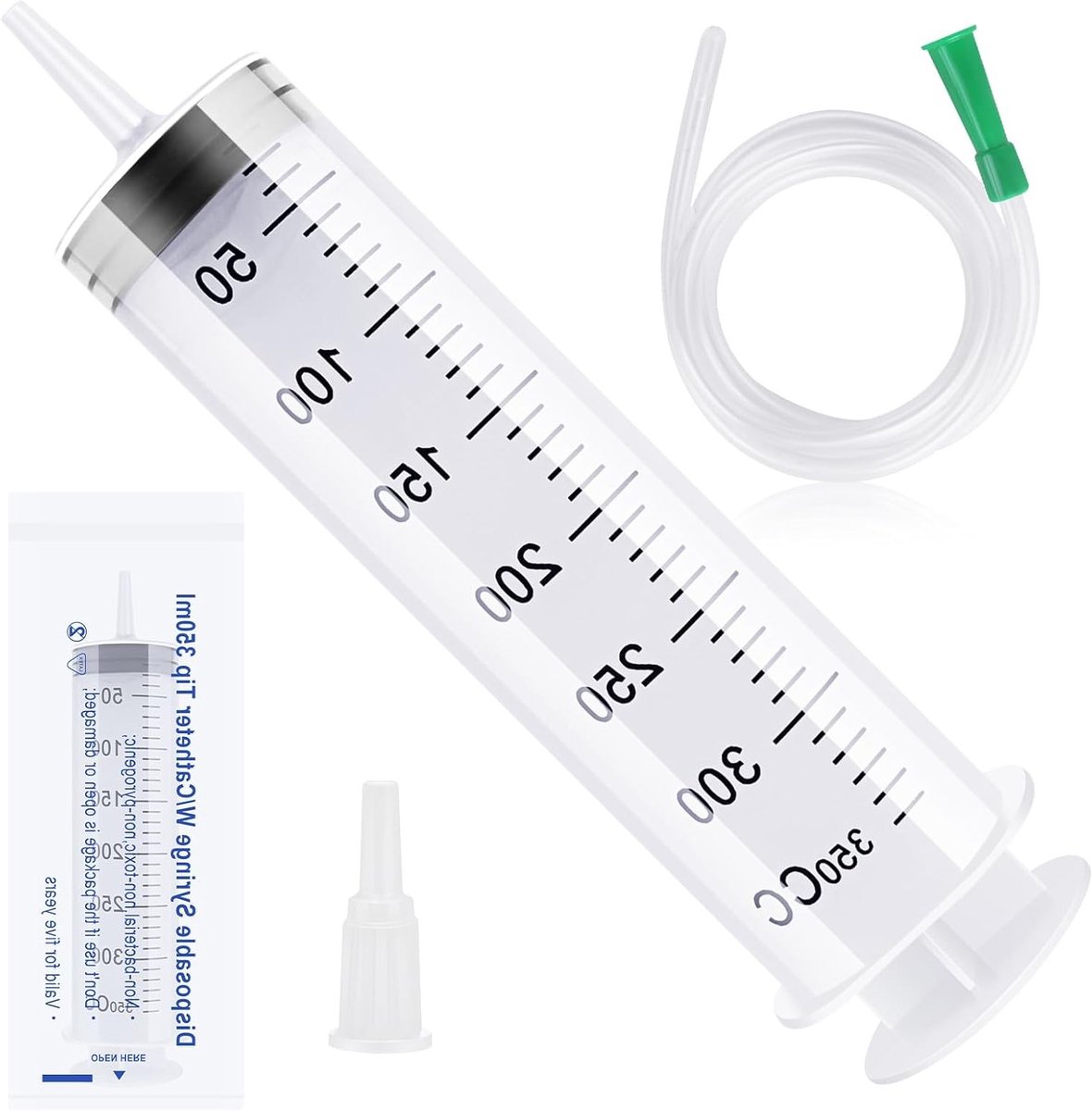 Grote spuit met slang, plastic spuit met deksel, hoge capaciteit, individueel verpakte spuiten voor laboratorium, industrie en dierenvoeding (150/250/350/550ml)