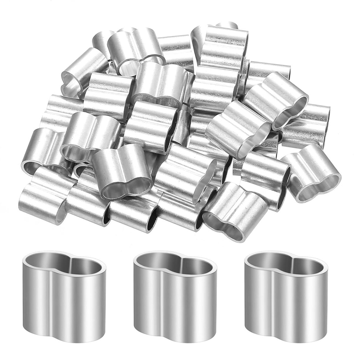 42-delige Aluminium Kabelclips Set, Aluminium Sleeves en Crimp Sleeves voor Kabelbeheer en Bevestiging