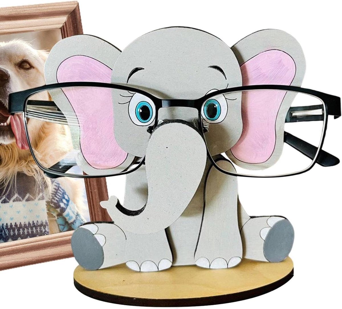 Brillenhouder Dier - Houten Puzzel - Bureau Decoratie - Handgesneden Design - 10x12x15 cm - Houtkleur