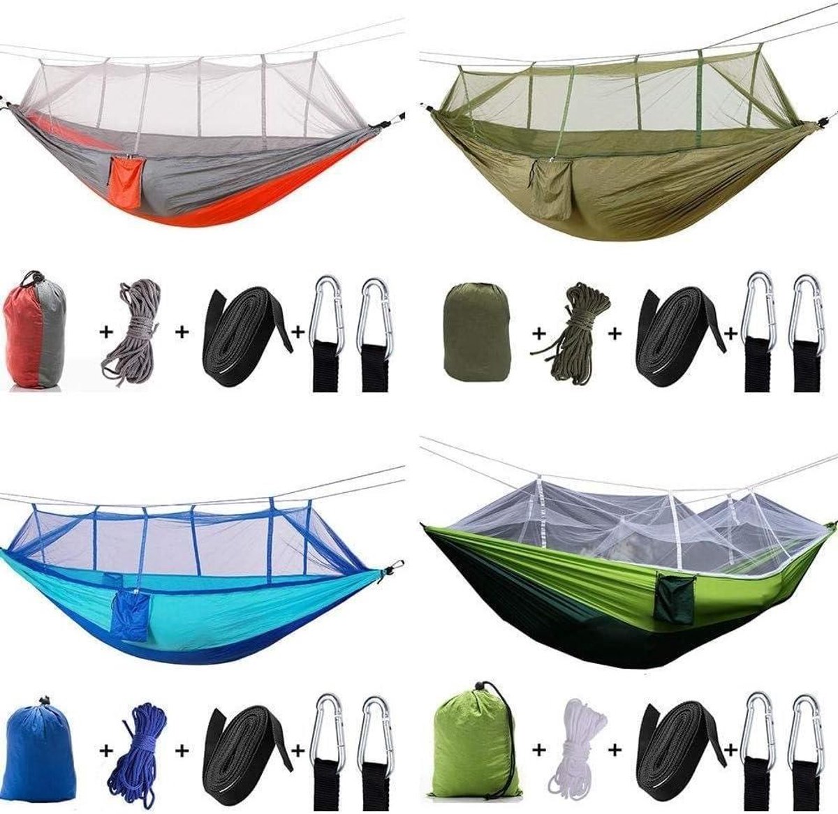 Kampeer Hangmat - Muggennet Tent - Buiten Ontspannen - Sterk Nylon Materiaal - 2.6 x 1.4 Meter - Blauw-Wit