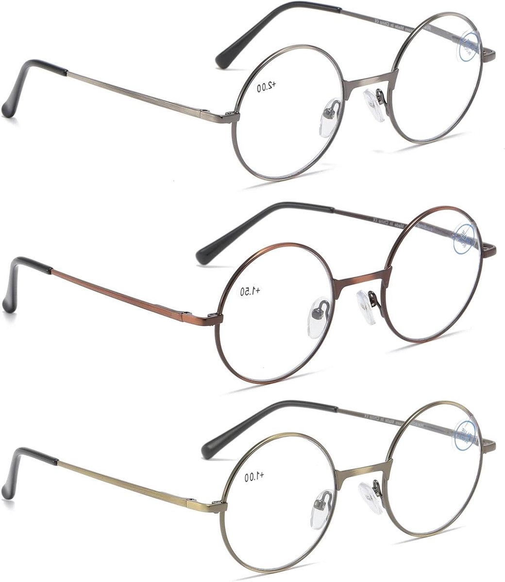 Leesbrillen Set - Lezers - Comfortabel Lezen - Blauwlichtblokkerend Metaalframe - 3 Stuks - Blauw