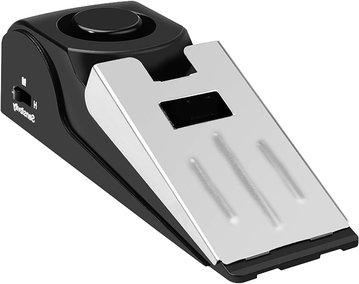 Draagbare Deurstopper - Veiligheidsalarm - Extra Beveiliging - 120dB Luid Alarm - 15 x 6 x 4.5 cm - Zwart