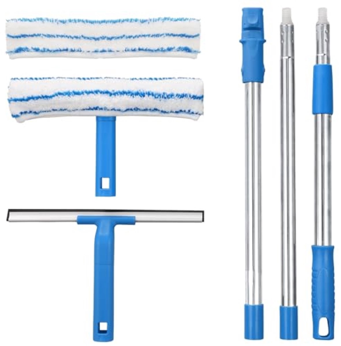 Raamwisser met Telescoopsteel 146 cm - Professionele Raamtrekker met Siliconen Wisser en Microvezelkussens - 2-in-1 voor Ramen, Douche, Spiegel, Deur en Autoglas