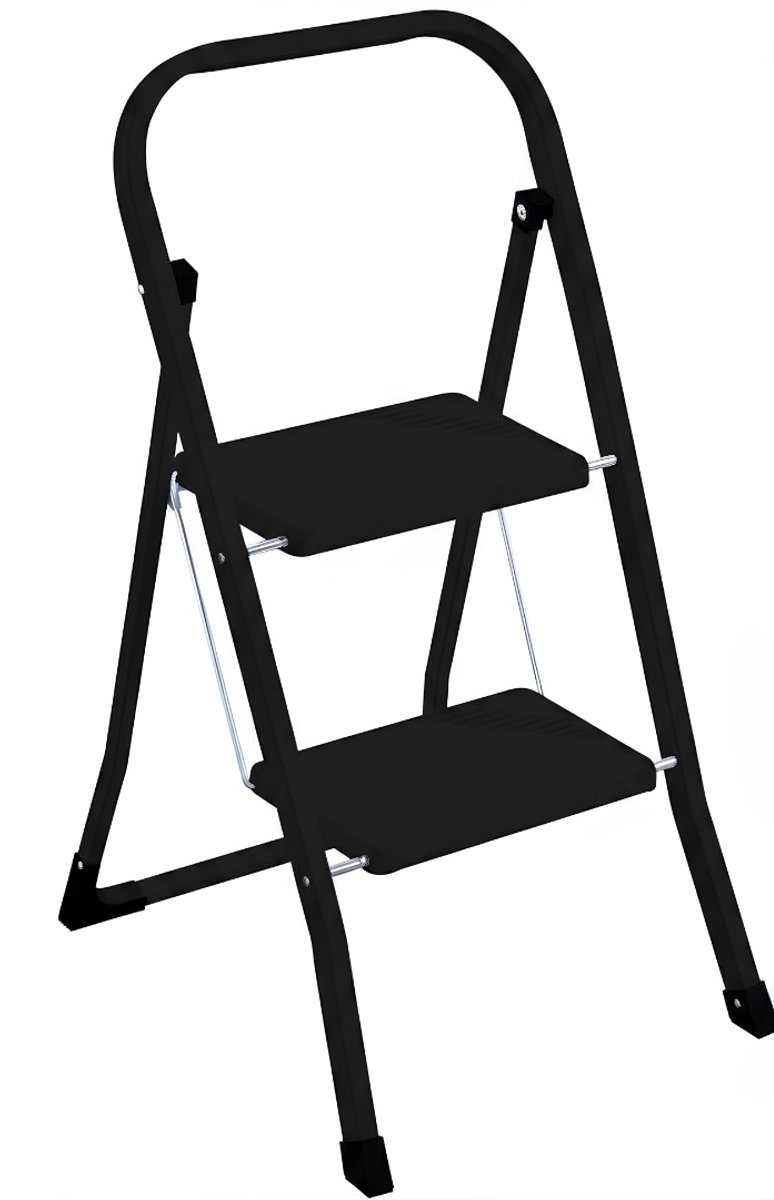 KAD® Huishoudtrap 2 Treden - Huishoudtrap - Keukentrap - Zwart - 47cm x 13cm x 81cm