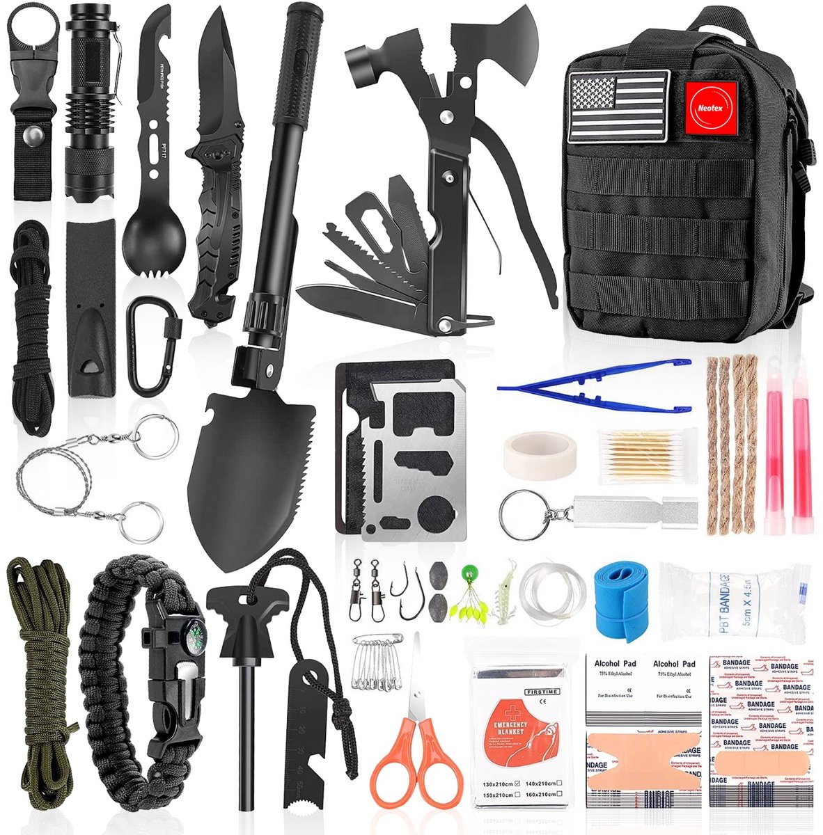 Neotex® Survival Noodpakket 142-in-1 – EHBO- en Overlevingsset voor Outdoor, Reizen en Kamperen