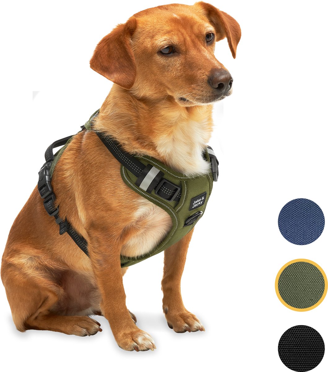 Jake and Jacky Hondentuigje - Anti-Trek Tuig - Hondenharnas - Y Tuig Hond - Reflecterend - Groen- Maat S