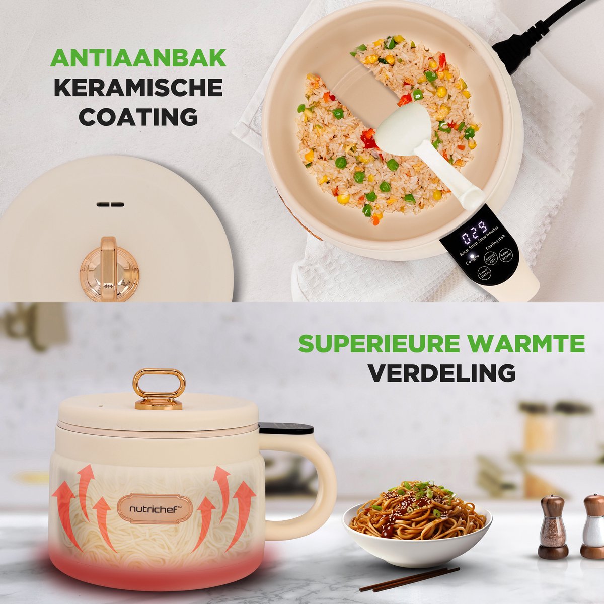 NutriChef Rijstkoker - 1,5L Draagbare Elektrische Multicooker- 6 Kookfuncties - Rijst, Soep, Stoofpot, Pap & Meer - Wit – foto 4