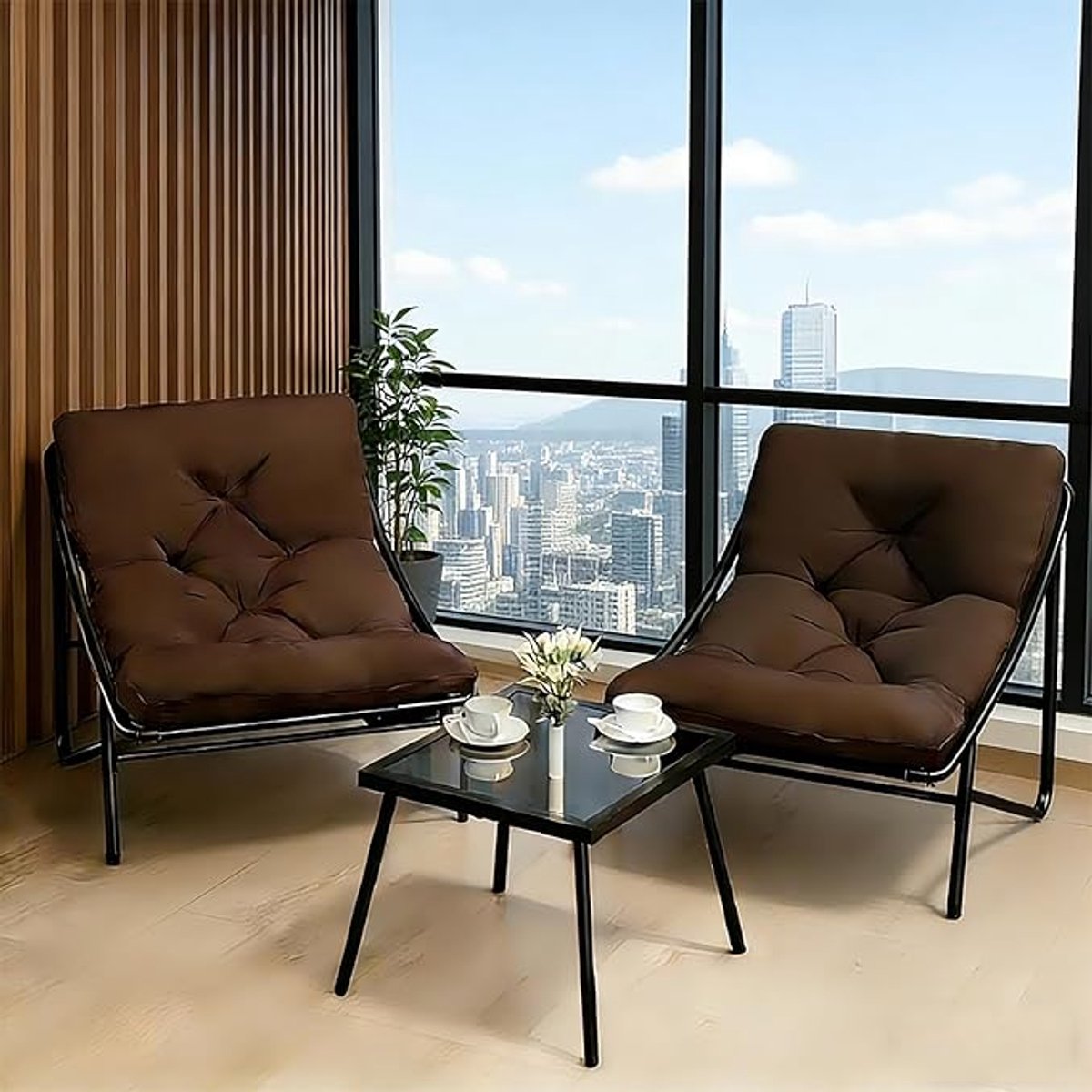 Balkonset 3-delig – Tuinmeubelset met 2 Stoelen en Tafel, Compact Balkonmeubelen met Kussens en Glazen Tafelblad voor Balkon, Terras en Tuin Grijs – Dader