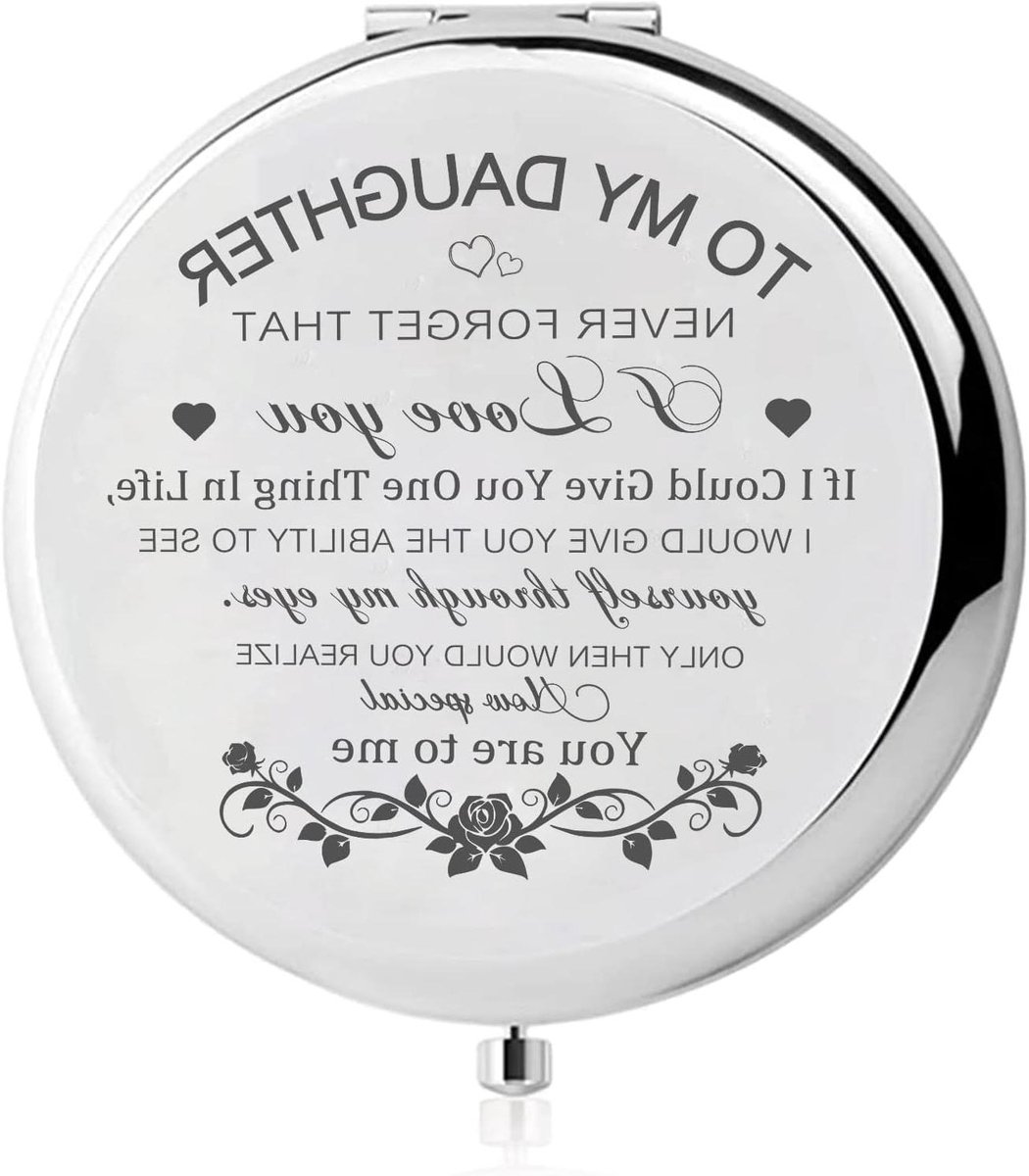 Compacte spiegel - Make-up spiegel - Dagelijks gebruik - Met gravure - 2.5 inch - Zilver