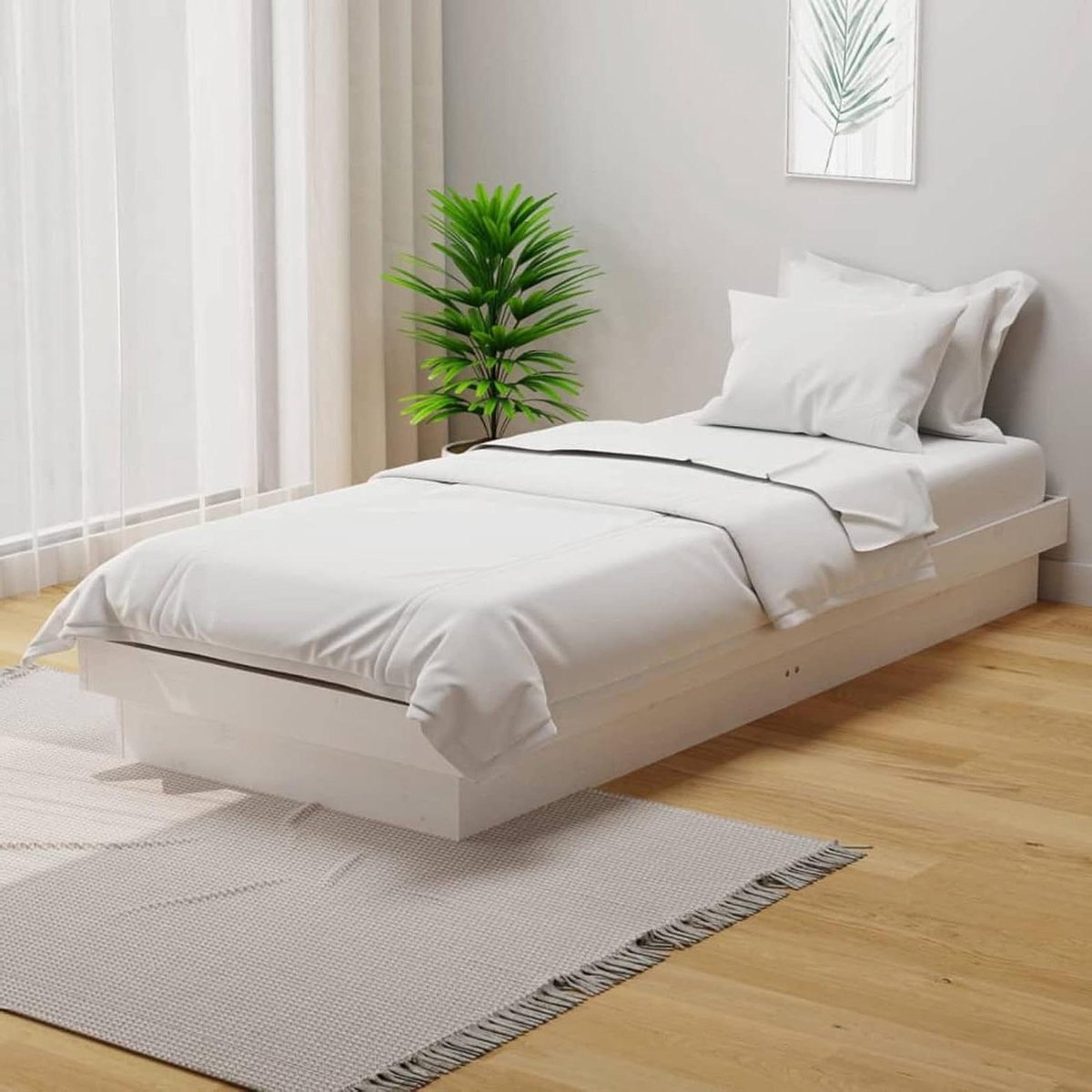 Houten bedframe - Eenpersoonsbed frame - Goede nachtrust - Massief grenenhout - 75 x 190 cm - Wit