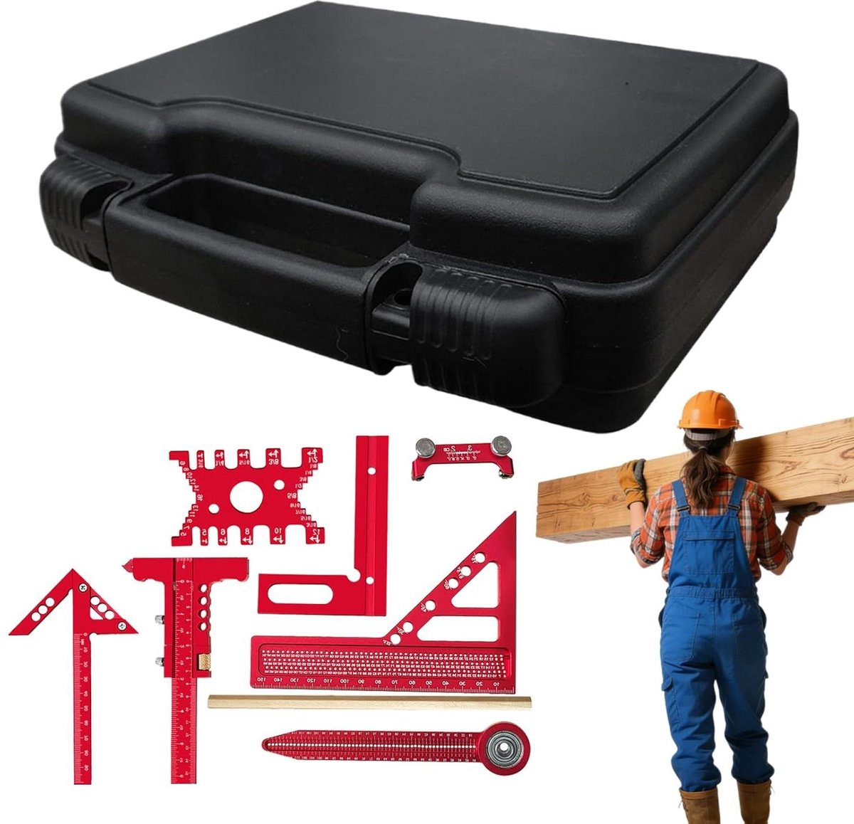 Houtbewerkingsset - Timmergereedschap - Precisie meten - Negendelige kit - N.v.t. - Aluminium