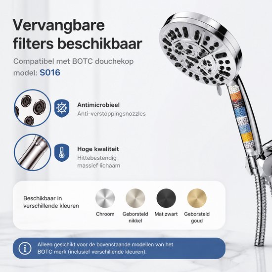 Douchefilter voor BOTC Douchekop - Model: S016 - 2 Stuks filters - Waterfilter Voor Douchekop - Wit
